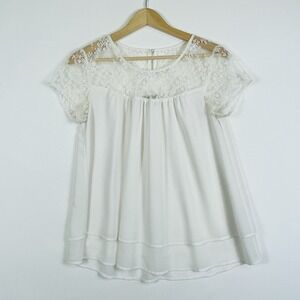 Ariat Womens Small Shirt Ivory Chiffon Lace Western‎ Soft Feminine Cottagecore
